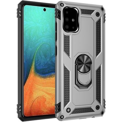 Mobigear Armor Ring Samsung Galaxy A71 Hardcase Backcover Shockproof mit Ringhalter - Silber