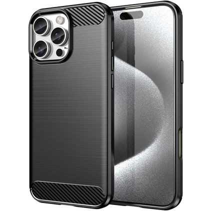 Mobigear Brushed Slim iPhone 16 Pro Max Hülle Flexibles TPU Backcover - Schwarz