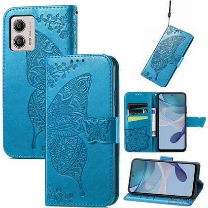 Mobigear Butterfly Motorola Moto E13 Hülle Klapphülle Geldbörse - Blau