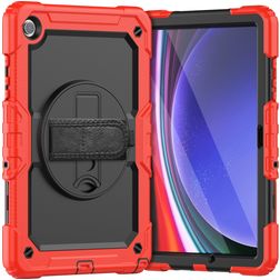 Mobigear SureGrip Xtreme Samsung Galaxy Tab A11 Plus Hülle Kunststoff,Silikon Backcover + Schulterträger + Ständer - Rot
