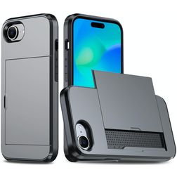 Mobigear Card iPhone 17e Hülle Hardcase Backcover Stoßfest mit Kartenhalter - Grau