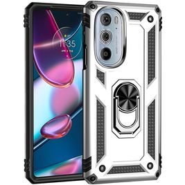 Mobigear Armor Ring Motorola Edge 30 Pro Hülle Hardcase Backcover Stoßfest mit Ringhalter - Silber