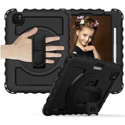 Mobigear SureGrip Xtreme iPad Air 4 (2020) Hülle Kunststoff,Silikon Backcover + Stifthalter + Schulterträger + Ständer - Schwarz