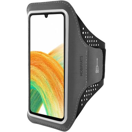 Mobiparts Comfort Fit Handyhalterung Joggen Samsung Galaxy A33 Sporthülle Neopren Sportarmband - Schwarz