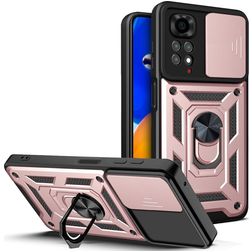 Mobigear Armor Ring Cam Slide Xiaomi Redmi Note 11S 4G Hülle Hardcase Backcover Stoßfest mit Ringhalter und Kamera Slider - Roségold