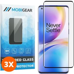 Mobigear Curved OnePlus 8 Pro Panzerglas Displayschutz - Hüllenfreundlich - Schwarz (3er Pack)