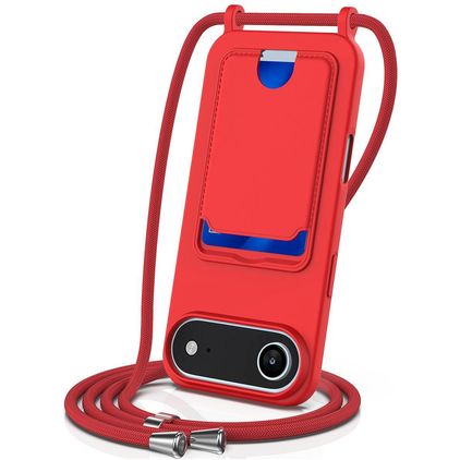 Mobigear Lanyard Card iPhone Air Silikon Handykette mit Kartenfach - Rot