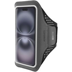 Mobiparts Comfort Fit Handyhalterung Joggen iPhone 16 Sporthülle Neopren Sportarmband - Schwarz