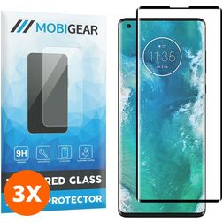 Mobigear Curved Motorola Edge Plus Panzerglas Gehärtetes Glas Displayschutz - Hüllenfreundlich - Schwarz (3er Pack)