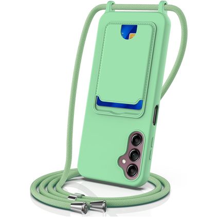 Mobigear Lanyard Card Samsung Galaxy A16 Silikon Handykette mit Kartenhalter - Grün