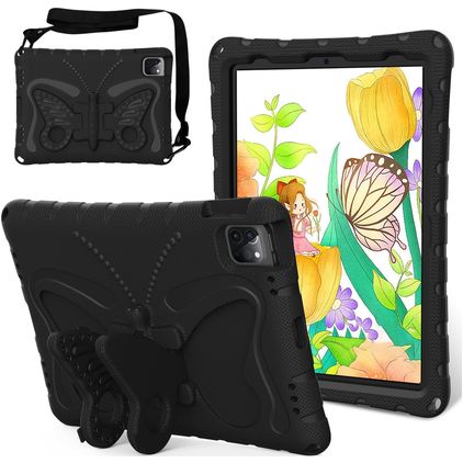 Mobigear Butterfly iPad Air 11 Zoll (2026) Hülle EVA Schaum Backcover + Schulterträger + Ständer - Schwarz