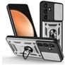 Mobigear Armor Ring Cam Slide Samsung Galaxy S26 FE Hardcase Backcover Shockproof mit Ringhalter und Kamera-Slider - Silber