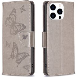 Mobigear Butterfly iPhone 15 Pro Hülle Klapphülle Geldbörse - Grau