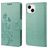 Mobigear Flowers iPhone 14 Plus Hülle Klapphülle Geldbörse - Grün