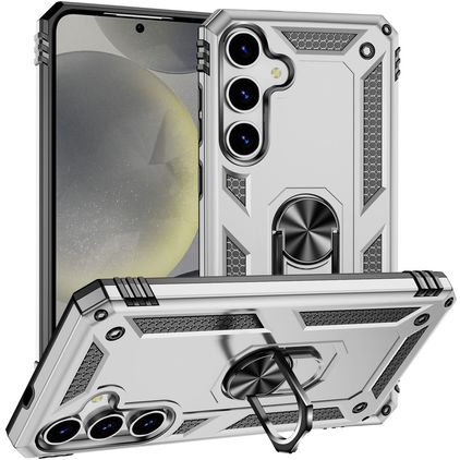 Mobigear Armor ring Samsung Galaxy S25 Plus Hülle Hardcase Backcover Stoßfest mit Ringhalter - Silber