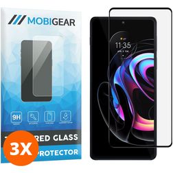 Mobigear Premium Motorola Edge 20 Pro Panzerglas Gehärtetes Glas Displayschutz - Hüllenfreundlich - Schwarz (3er Pack)