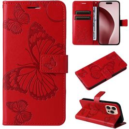 Mobigear Butterfly iPhone 16 Pro Hülle Klapphülle Geldbörse - Rot
