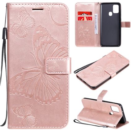 Mobigear Butterfly Samsung Galaxy A21s Hülle Klapphülle Geldbörse - Roségold