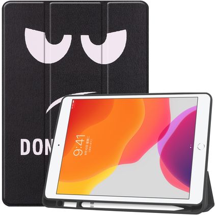 Mobigear Tri-Fold Gel iPad 9 (2021) Hülle TPU,Kunstleder Klapphülle + Stifthalter - Do Not Touch