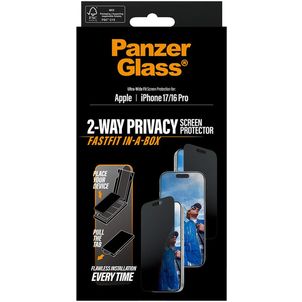 PanzerGlass FastFit iPhone 16 Pro Gehärtetes Glas Displayschutz Privacy - Hüllenfreundlich - Schwarz
