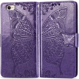 Mobigear Butterfly iPhone 16e Hülle Klapphülle Geldbörse - Lila