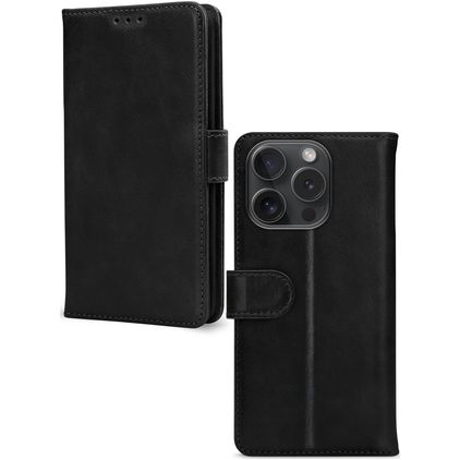 Mobilize Wallet iPhone 15 Pro Hülle Echtes Leder Klapphülle Geldbörse - Schwarz