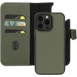 Mobiparts iPhone 15 Pro Max MagSafe Hülle Echtes Leder Abnehmbare 2in1 Klapphülle Geldbörse - Grün