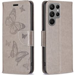 Mobigear Butterfly Samsung Galaxy S23 Ultra Klapphülle Portemonnaie - Grau