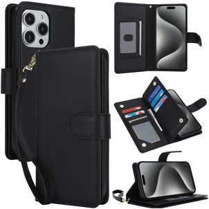 Mobigear Wallet iPhone 15 Pro Hülle Klapphülle Geldbörse - Schwarz