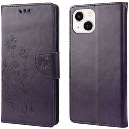 Mobigear Flowers iPhone 14 Hülle Klapphülle Geldbörse - Lila