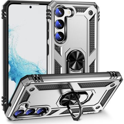 Mobigear Armor Ring Samsung Galaxy S23 Hülle Hardcase Backcover Stoßfest mit Ringhalter - Silber