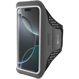 Mobiparts Comfort Fit Handyhalterung Joggen iPhone 16 Pro Sporthülle Neopren Sportarmband - Schwarz