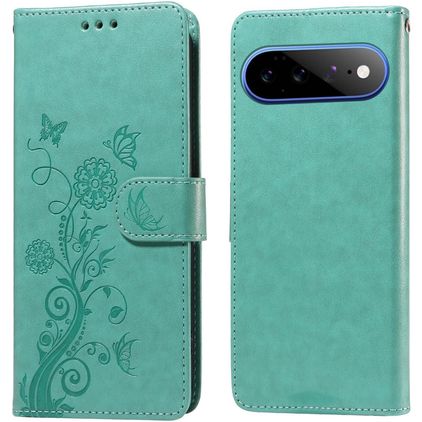 Mobigear Flowers Google Pixel 11 Pro XL Hülle Klapphülle Geldbörse - Grün