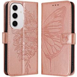 Mobigear Butterfly Samsung Galaxy S24 FE Hülle Klapphülle Geldbörse - Roségold