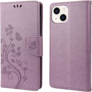 Mobigear Flowers iPhone 14 Plus Hülle Klapphülle Geldbörse - Lila