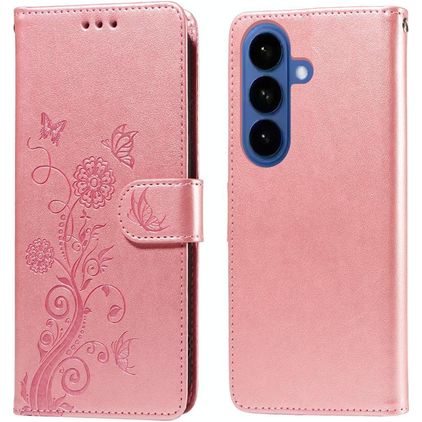 Mobigear Flowers Samsung Galaxy S26 Plus Hülle Klapphülle Geldbörse - Roségold