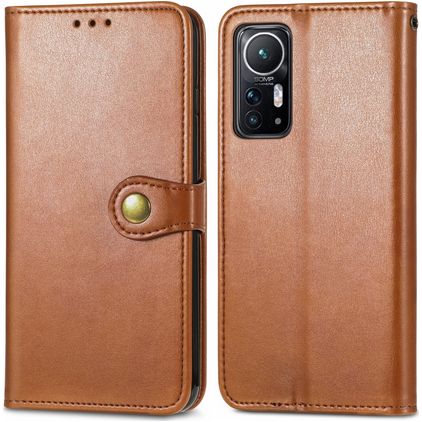 Mobigear Snap Button Xiaomi 12 Hülle Klapphülle Geldbörse - Braun