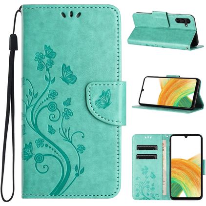 Mobigear Flowers Samsung Galaxy A55 Hülle Klapphülle Geldbörse - Grün