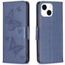 Mobigear Butterfly iPhone 15 Hülle Klapphülle Geldbörse - Blau