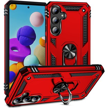 Mobigear Armor Ring Samsung Galaxy A35 Hülle Hardcase Backcover Stoßfest mit Ringhalter - Rot