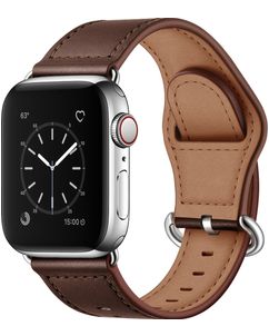 Mobigear Venezia Leder Apple Watch Armband Dornschließe - 49/46/45/44 mm - Braun