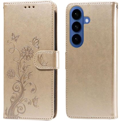 Mobigear Flowers Samsung Galaxy S26 Hülle Klapphülle Geldbörse - Gold