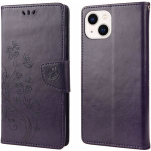 Mobigear Flowers iPhone 14 Plus Hülle Klapphülle Geldbörse - Lila