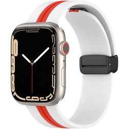 Mobigear Stripe Mag Silikon Apple Watch Armband Magnetverschluss - 42/41/40/38 mm - Weiß / Rot