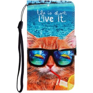 Mobigear Design Xiaomi Redmi 9A Hülle Klapphülle Geldbörse - Strand Katze