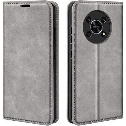 Mobigear Retro Slim HONOR Magic 4 Lite Hülle Klapphülle Geldbörse - Grau