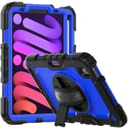 Mobigear SureGrip Xtreme iPad Mini 7 (2024) Hülle Kunststoff,Silikon Backcover + Stifthalter + Schulterträger + Ständer - Schwarz / Blau