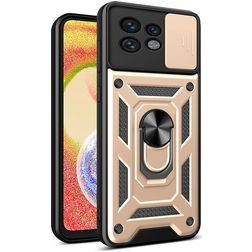 Mobigear Armor Ring Cam Slide Motorola Edge 40 Pro Hülle Hardcase Backcover Stoßfest mit Ringhalter und Kamera Slider - Gold