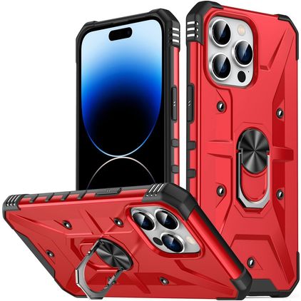 Mobigear Armor Ring iPhone 14 Pro Max Hülle Hardcase Backcover Stoßfest mit Ringhalter - Rot