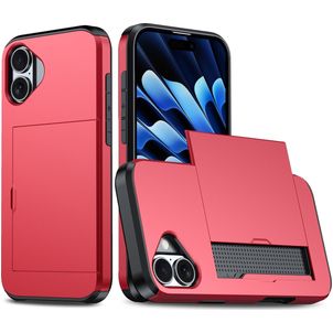 Mobigear Card iPhone 16 Plus Hülle Hardcase Backcover Stoßfest mit Kartenhalter - Rot